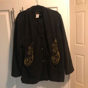 Bob Mackie black gold jacket coat fleece XL scarf